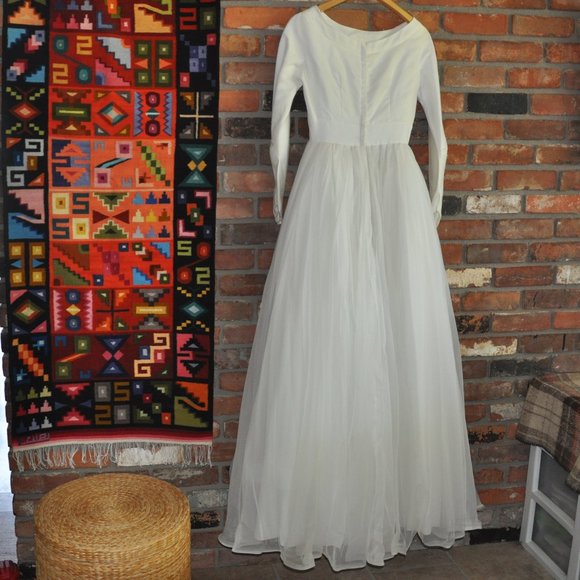 Vintage 50s 60s ILGWU Unoin Made Crinoline Modest Wedding Grad Dress Gown S - Picture 11 of 13